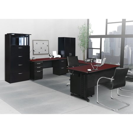 Fusion L Shaped Desk, 78 D, 72 W, 29 H, Mahogany, Wood|Metal MLD723048MH
